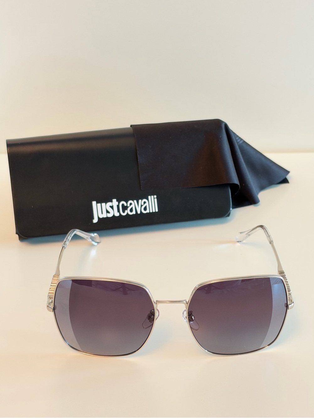 Just Cavalli Silver Frame Sunglasses with Gradient Purple Lenses SJC031